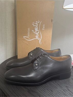 Christian Louboutin Chambeliss Collar-Pin Derby Dress Shoes Leather Black 44